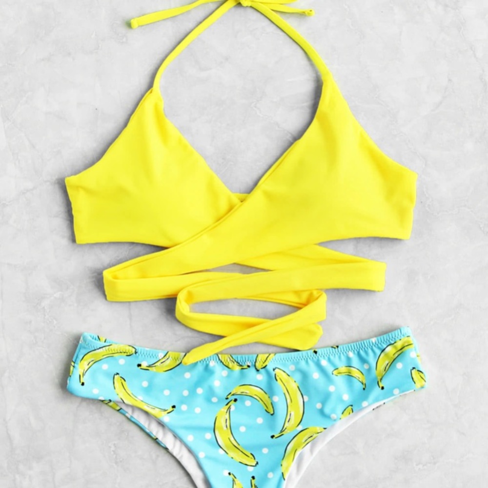 Banana Cabana tie front Bikini Set